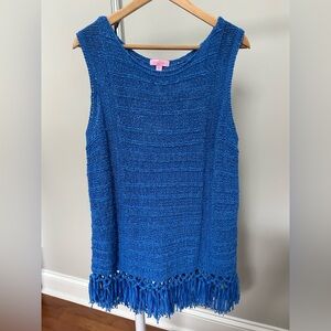 Lilly Pulitzer Blue Sleeveless Knit Top with Fringe XL Sweater